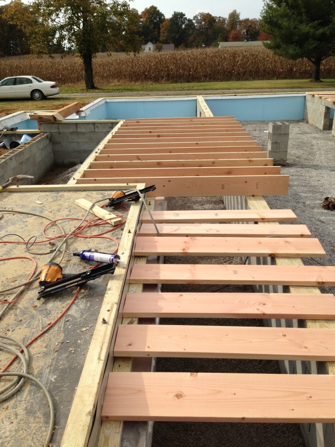 More floor joists laid out to nail