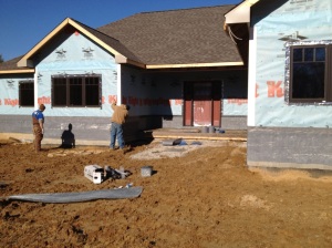 Mudding the front of the house