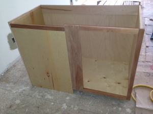 Blind corner cabinet before stain