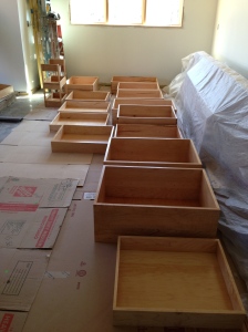 Drawers all lined up after having a poly spray