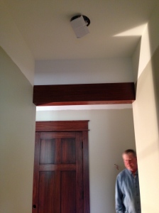 Drop down beam in master bedroom hallway