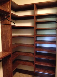 My shoe rack to the right; Bill's corner shelves to the left