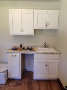 Sink doors and hardware installed. The blank area will house the ice-maker.